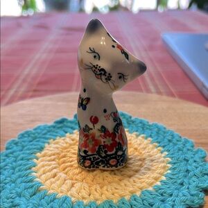 Polish Pottery Handmade Hand Painted in Poland Cat Figurine Vintage by Golia PL